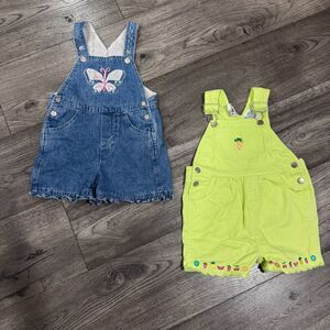 TWO Baby Y2K Outfits Early 2000's Butterfly Pineapple Overalls 18 Months